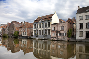 Fototapeta na wymiar Cityscape of Ghent's canals, Belgium.