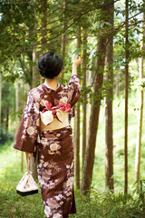 japanese kimono woman in the forest