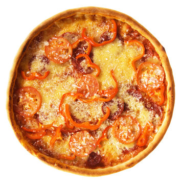 Pizza with tomatoes, salami and paprika