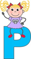 a girl with letter P