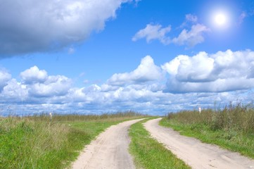 Fototapeta premium Road lane and deep blue sky. Nature design.
