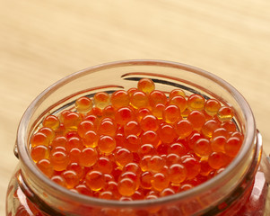 Pot of red fish roe in glass bowl