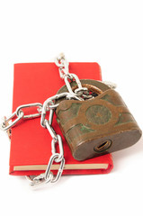 Confidential old book locked padlock