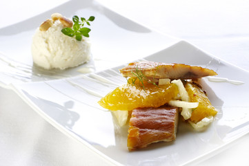 Roasted fillet of smoked salmon with orange