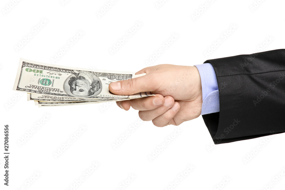 Wall mural Hand holding US dollars