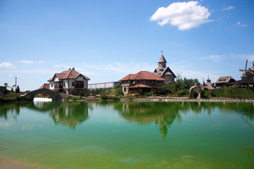 Fototapeta na wymiar Lake in ethno village near Bijeljina