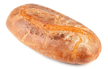 Fresh rye bread loaf isolated on white background