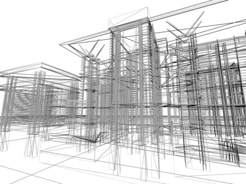 3D construction. Concept - modern architecture and designing.