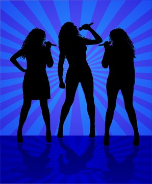 3 woman singers on blue background