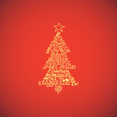 Christmas tree, different languages, red background