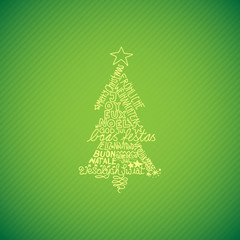 Christmas tree, different languages, green background