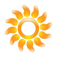 Glossy sun icon in the form of a ring and with curved rays