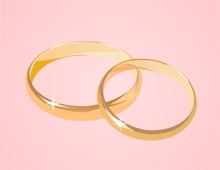wedding rings on pink background