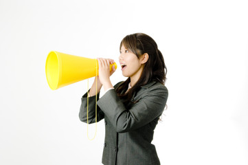 メガホンと女性社員