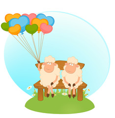 Cartoon sheep with balloons. Vector.