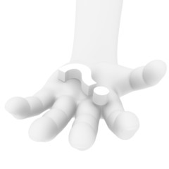 3D human hand with a question mark