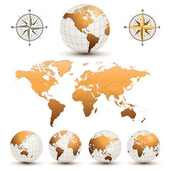 Earth globes with world map - obrazy, fototapety, plakaty