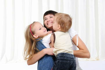 young mother, her daughter and son