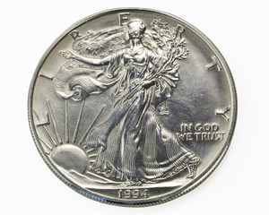 Silver one dollar coin macro