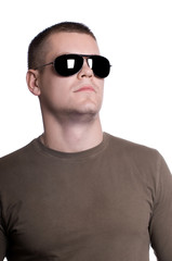 beautiful man in sunglasses isolated on white