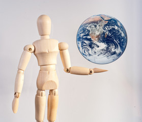 Wooden Art Doll Presenting The World