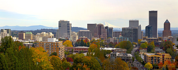 Portland Downtown Cityscape in the Fall Panorama