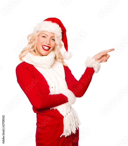 "Weihnachtsfrau zeigt auf Fläche" Stockfotos und lizenzfreie Bilder auf
