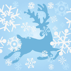 Fototapeta na wymiar Vector illustration of blue deer riding with snow falling