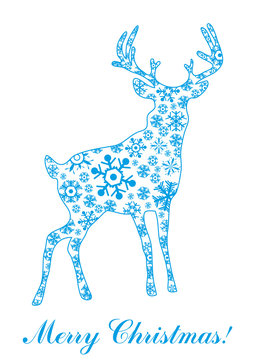 Vector illustration of deer made of blue snowflakes