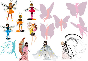 set of fancy flying girls