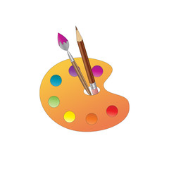Palette with brush and pencil