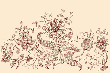 Fototapeta premium Abstract floral pattern ink