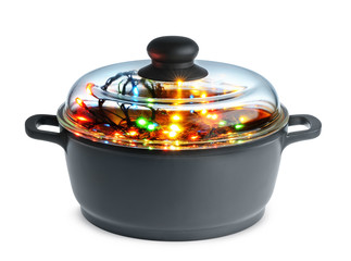 Christmas garland in pan isolated on withe background