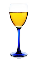 Glass of yellow drink isolated on a white background