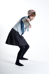 Girl with hat and necklace blue