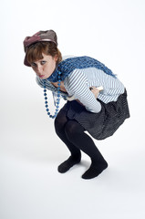 Girl with hat and necklace blue