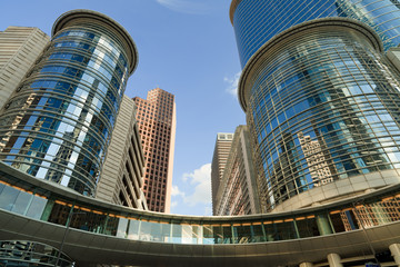 Upward view of Downtown Skyscapers in Houston Texas