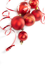 Christmas balls on the white background