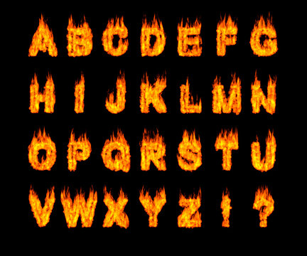 Set of Burning Latin Alphabet Letters