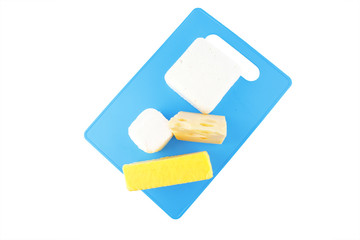 cheeses on blue plate