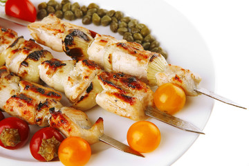 pork shish kebab with vegetables