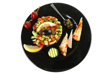 grille meat chunks served black