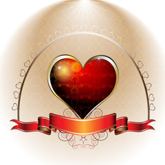 valentine design; shiny red heart with ribbon