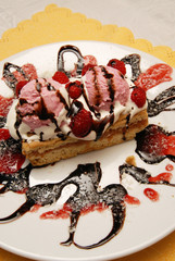 apple cake with whipped cream and ice cream