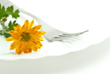 flower and fork isolated on a white background