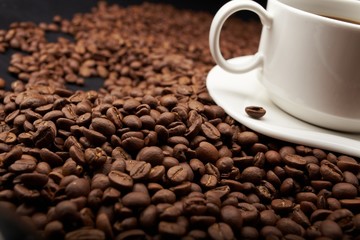 coffee beans with white cup