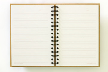 Recycle paper notebook open two pages on white background