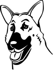 Black and white German shepherd cartoon