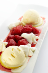 Strawberries with vanilla ice cream