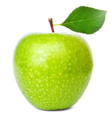 green apple with green leaf